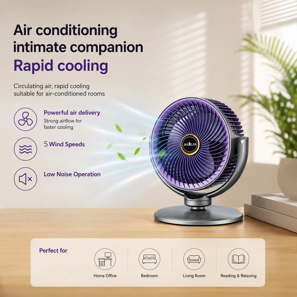 2-in-1 Air Circulator Fan – Floor & Desk | 5 Speeds | USB Powered