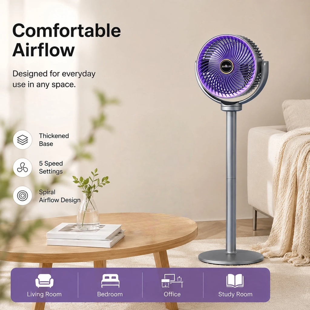 2-in-1 Air Circulator Fan – Floor & Desk | 5 Speeds | USB Powered