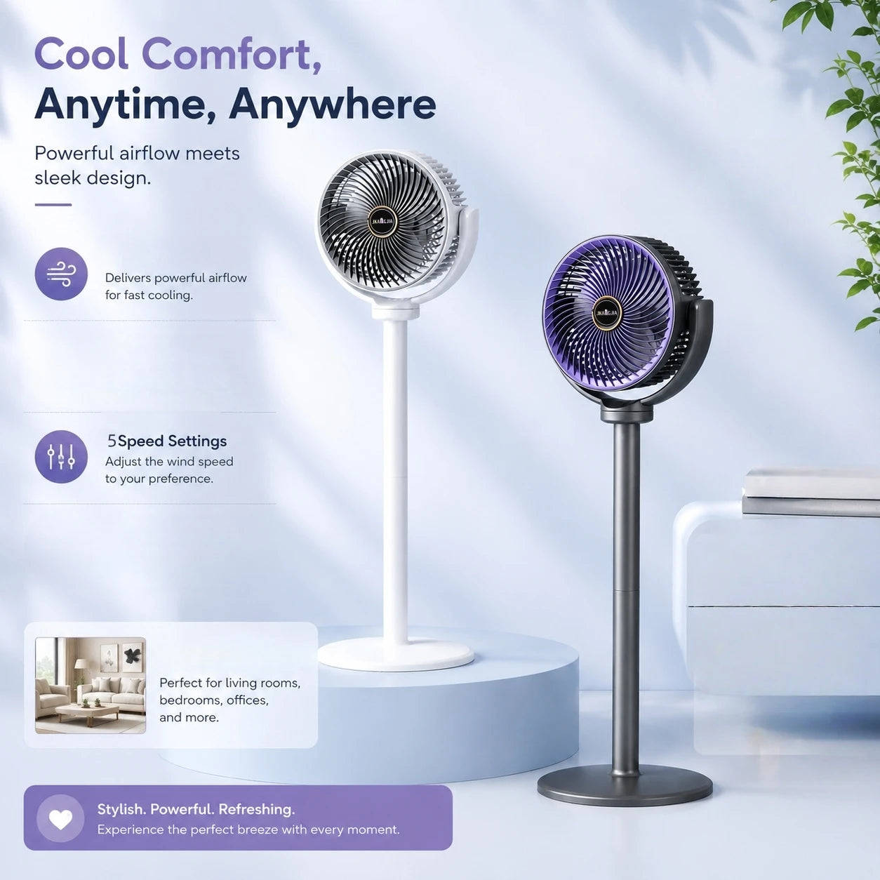 2-in-1 Air Circulator Fan – Floor & Desk | 5 Speeds | USB Powered